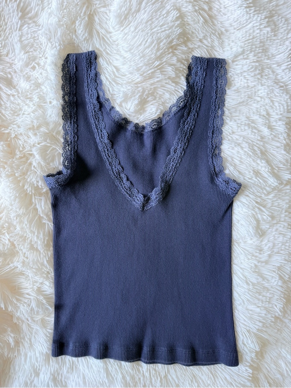 John Galt Lace-Trim V-Neck Ribbed Tank Top